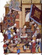 Shaykh Muhammad Joseph,Haloed in his tajalli,at his wedding feast France oil painting artist